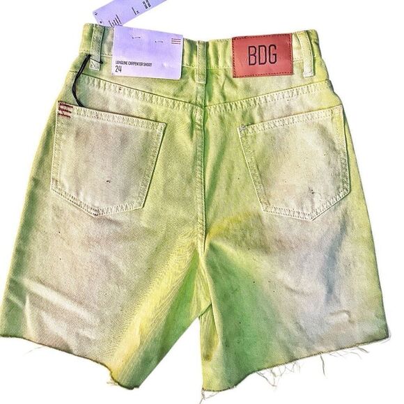 BDG Urban Outfitters Green Yellow Longline Denim Raw Hem Shorts Size 24 NWT - Picture 3 of 5